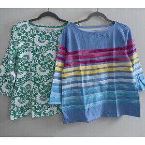 Talbots Women's 3/4 Sleeve T- Shirts Size PXL Cotton Lot Of 2 Floral Striped